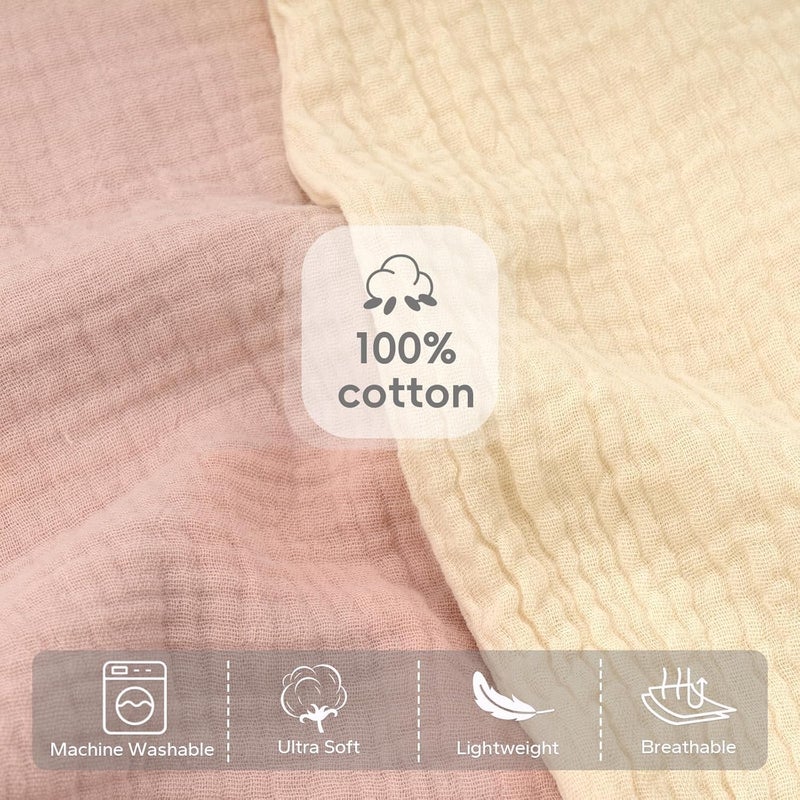 FUNUPUP 2 Pack Muslin Nursing Pillow Cover Compatible with Boppy Nursing Pillow, Soft Baby Nursing Covers for Breastfeeding Pillows for Boys Girls, Pink&Beige - Image 2